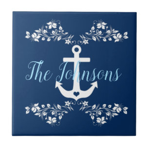 Nautical Floral & Anchor Ceramic Tile