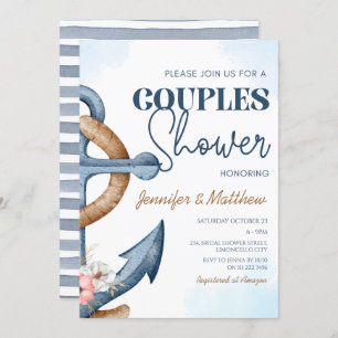 Nautical Floral Anchor Couples Wedding Shower Invitation