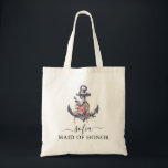 Nautical Floral Anchor Floral Maid of Honor Tote Bag<br><div class="desc">Get matching tote bags for the wedding party. Everyone will love it.
This cute tote bag has soft florals around a nautical anchor and can be personalized with the name and the job of the person.</div>