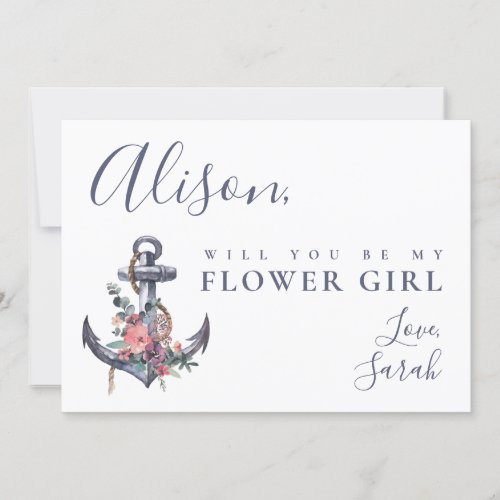 Nautical Floral Anchor Flower Girl Proposal Card