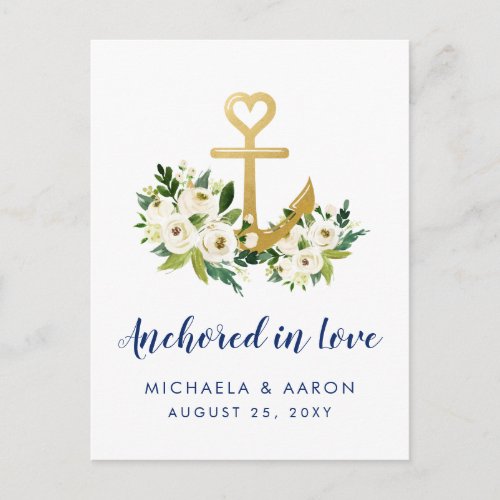 Nautical Floral Anchor Save the Date Postcard