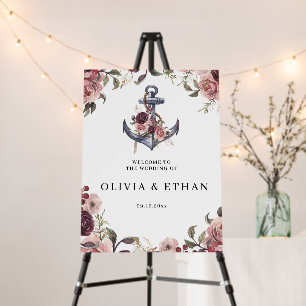 Nautical Floral Anchor Watercolor Wedding Foam Board