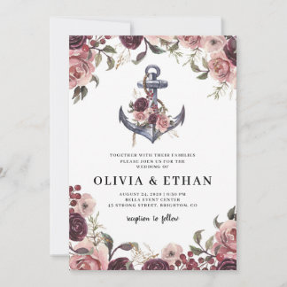 Nautical Floral Anchor Watercolor Wedding Invitation
