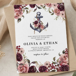 Nautical Floral Anchor Watercolor Wedding Invitation