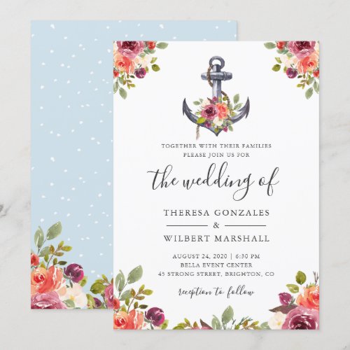 Nautical Floral Anchor Watercolor Wedding Card