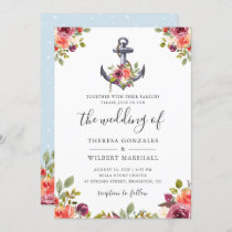 Nautical Floral Anchor Watercolor Wedding Knot Invitation