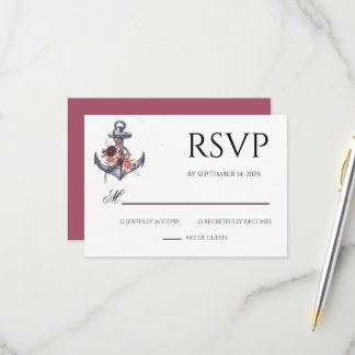Nautical Floral Anchor Watercolor Wedding RSVP Card