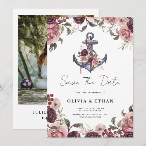 Nautical Floral Anchor Watercolor Wedding Save The Date