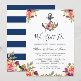 Nautical Floral Anchor We Still Do Vow Renewal Invitation