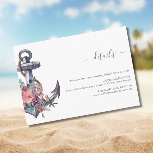 Nautical Floral Anchor Wedding Enclosure Card