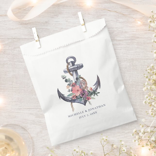 Nautical Floral Anchor Wedding Gift Favor Bag (Clipped)