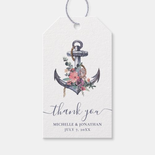 Nautical Floral Anchor Wedding Gift Favor Bag Gift Tags