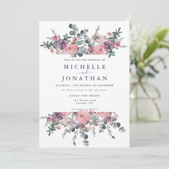 Nautical Floral Anchor Wedding  Invitation (Standing Front)