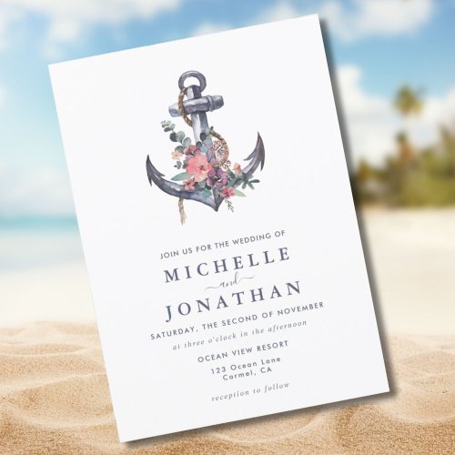 Nautical Floral Anchor Wedding  Invitation