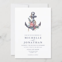 Nautical Floral Anchor Wedding Invitation