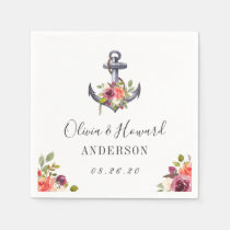 Nautical Floral Anchor Wedding Napkins