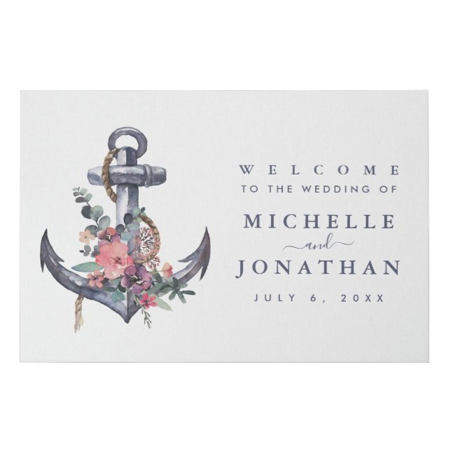 Nautical Floral Anchor Wedding Welcome Sign (Front)