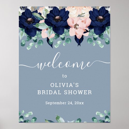 Nautical Floral  Bridal Shower Welcome Sign