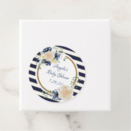 Nautical Floral Elegant Navy &amp; Gold Personalized Favor Tags | Zazzle