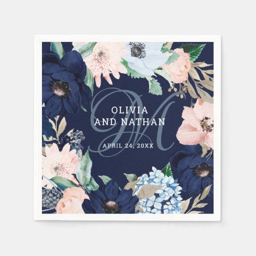 Nautical Floral  Monogram Wedding Napkins