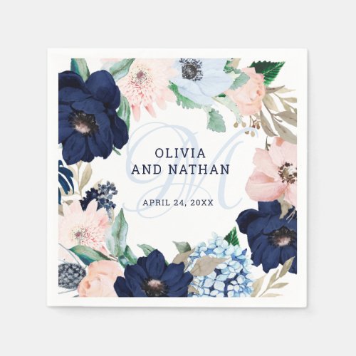 Nautical Floral  Monogram Wedding Napkins