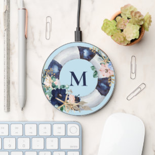 Nautical Floral Monogram Wireless Charger