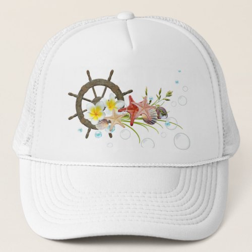 Nautical Floral  Performance hat with Ships Wheel