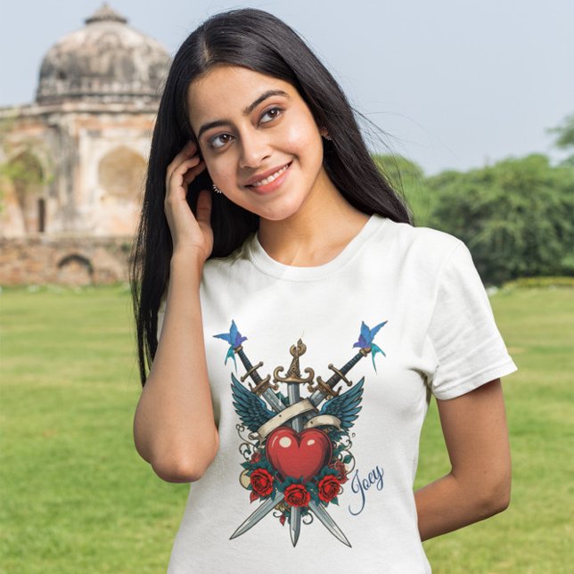 Nautical Floral Red Heart Blue  T-Shirt (Creator Uploaded)