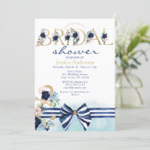 Nautical Floral Royal Blue and Gold Bridal Shower Invitation (Standing Front)