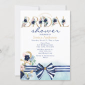Nautical Floral Royal Blue and Gold Bridal Shower Invitation (Front)