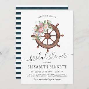Nautical Floral Ship's Wheel   Bridal Shower Invitation