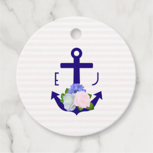 Nautical Floral Stripes Wedding Favor Tags