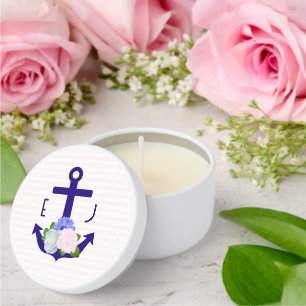 Nautical Floral Stripes Wedding Mini Candle Favors