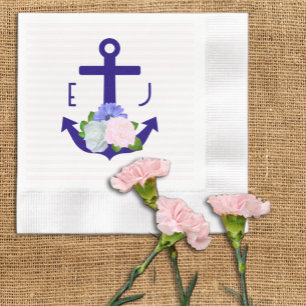 Nautical Floral Stripes Wedding Napkins