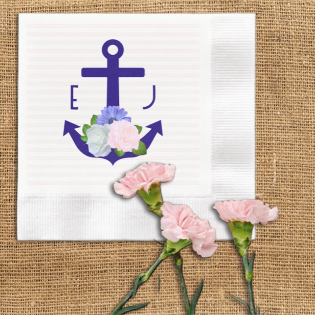 Nautical Floral Stripes Wedding Napkins (Creator Uploaded)