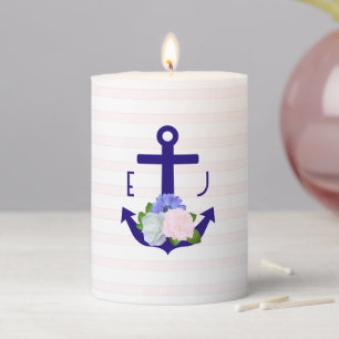 Nautical Floral Stripes Wedding Pillar Candle