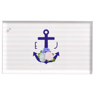 Nautical Floral Stripes Wedding Place Card Holder