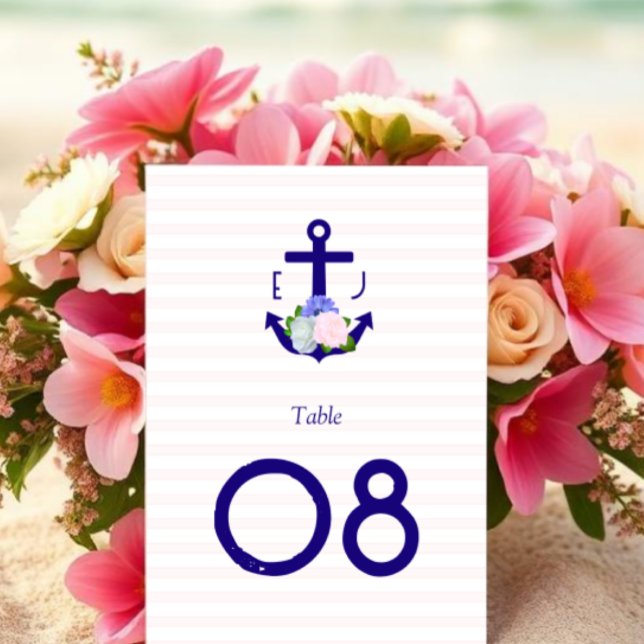 Nautical Floral Stripes Wedding Table Number (Creator Uploaded)