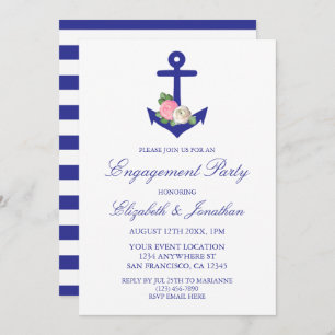 Nautical Floral Summer Engagement Party Invitation