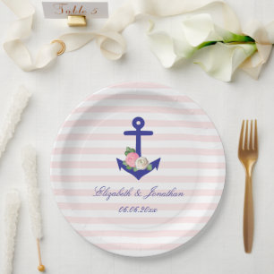 Nautical Floral Summer Wedding Paper Plates