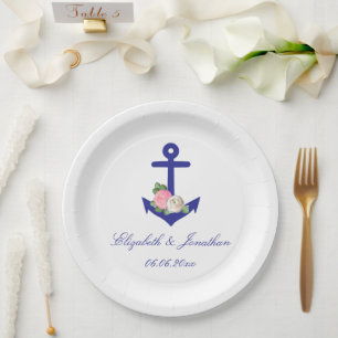 Nautical Floral Summer Wedding Paper Plates
