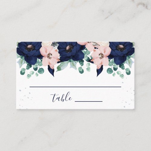Nautical Flowers Navy Blue and Blush Pink  Escort Place Card