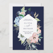 Nautical Flowers Navy Blue and Blush Pink Wedding Invitation (Front)