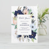 Nautical Flowers | Navy Blue Bridal Shower Invitation (Standing Front)