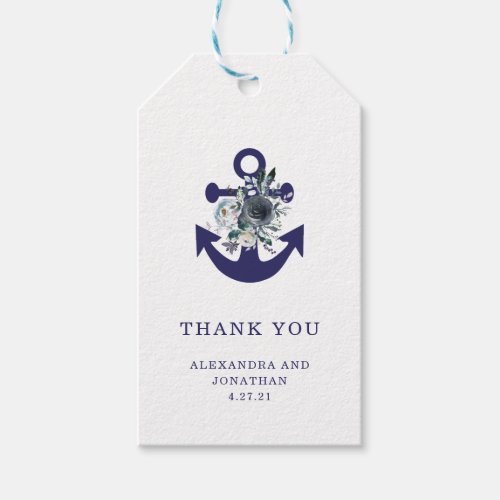 Nautical Flowers  Navy Blue Floral Anchor Gift Tags