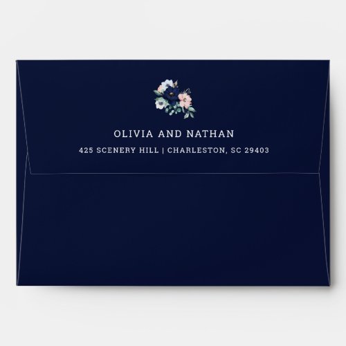 Nautical Flowers  Navy Blue Floral and Stripes Envelope