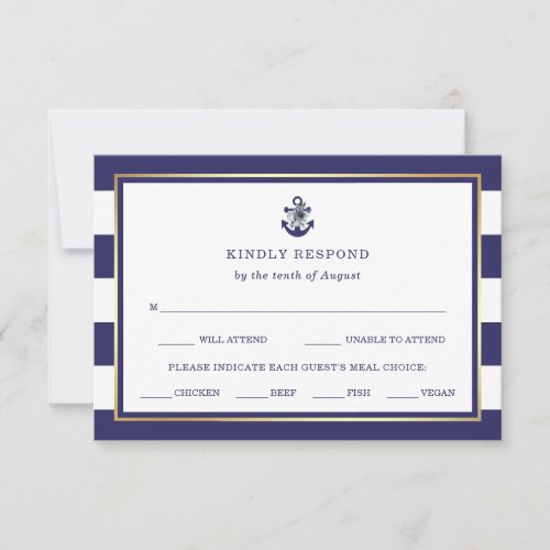 Nautical Flowers  Navy Blue RSVP with Meal Choice