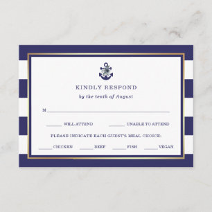 Nautical Flowers   Navy Blue RSVP with Meal Choice Card