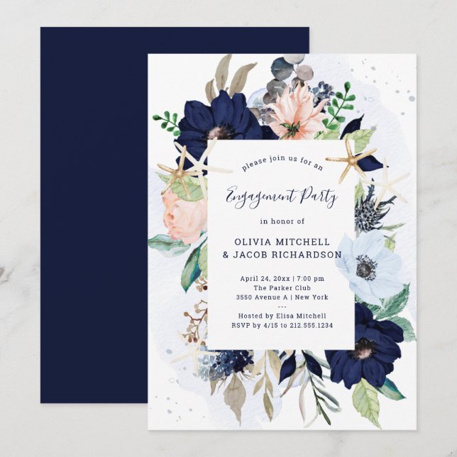 Nautical Flowers | Wedding Engagement Party Invitation (Front/Back)