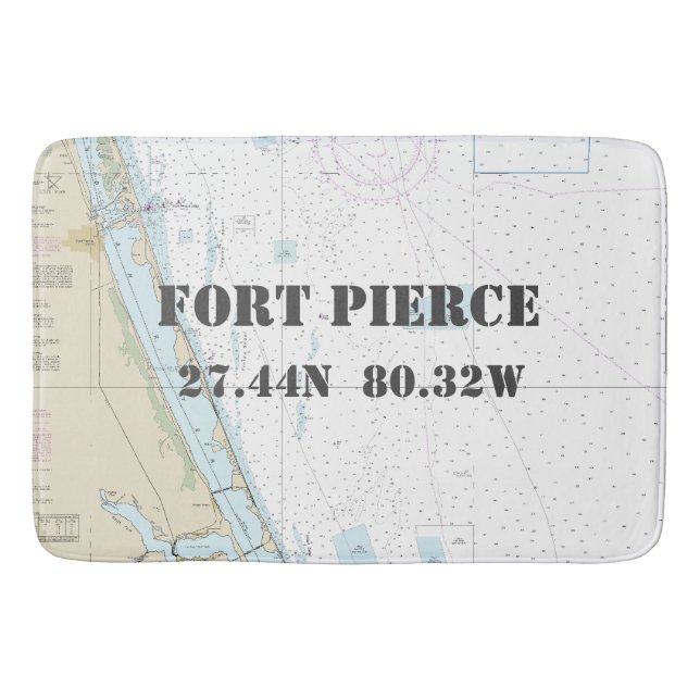 Nautical Fort Pierce FL Longitude Latitude Chart Bathroom Mat (Front)